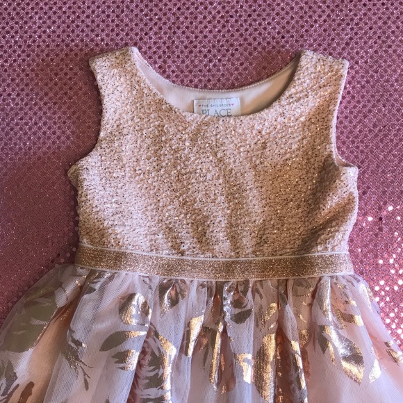 SOLD The Childrens Place Sparkle Floral Gold Dress - Picture 6 of 11